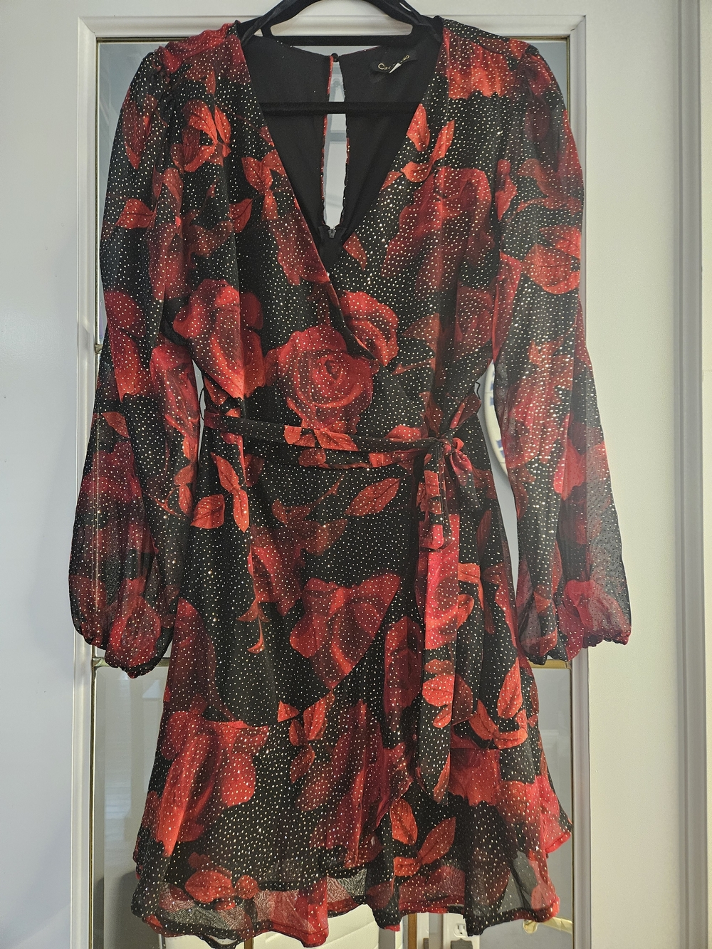 City Studio Black Floral  Dress with Red Rose Print